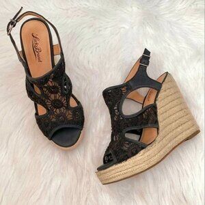 HOST PICK- LUCKY BRAND Crochet Cut Out Riedel Ranette Wedge Sandals- Black